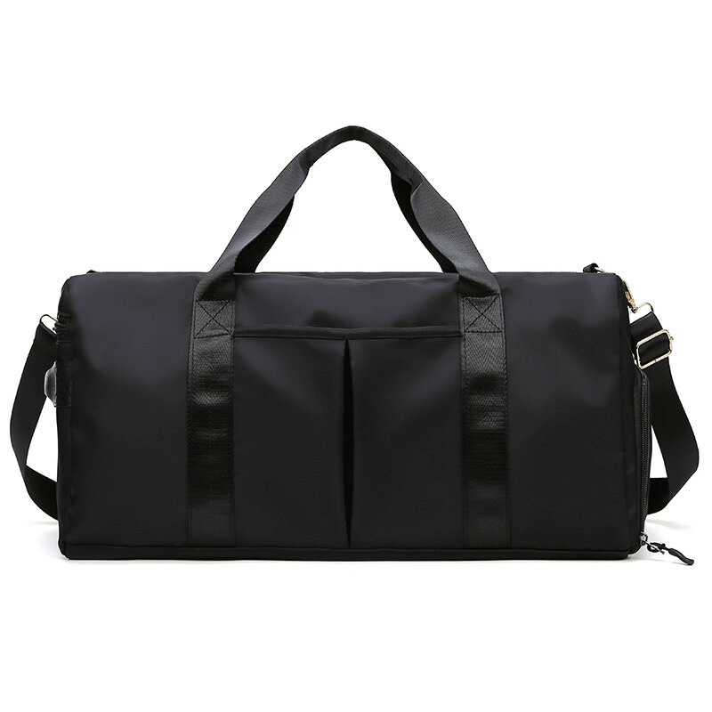 Unisex travel shoulder bag with waterproof compartments, SF1471, in black. Ideal for gym sessions and travel, offering 35L capacity.
